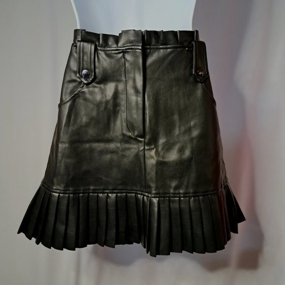 ZARA FAUX LEATHER PLEATED MINI skirt Sz Small *NO BELT* ACADEMIA PREPPY ROCK NWT - Picture 6 of 16